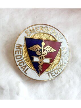 EMT Emergency Medical Technician Round Shield Emblem Enameled Gold T Lapel Pin
